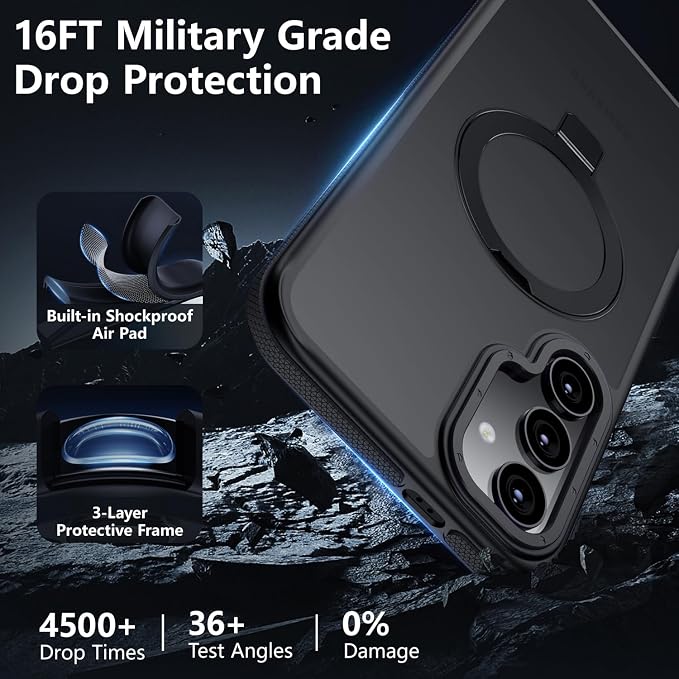 for Samsung Galaxy S24 Plus Case, Magnetic Adjustable Ring Stand [Fit for Magsafe], [Military-Grade Shockproof Protection] Phone Case with Kickstand&Ring Holder (Black)