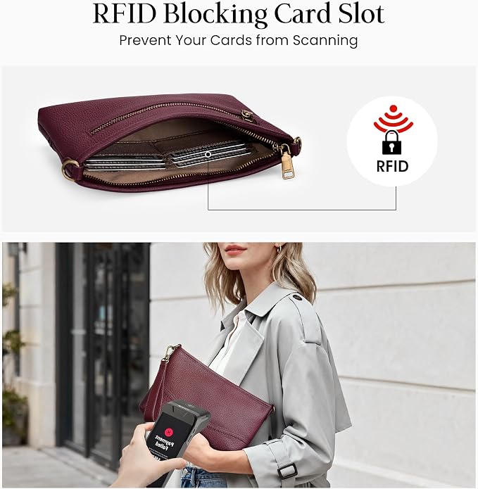 befen Genuine Leather Wristlet Wallet for Women Soft RFID Leather Clutch Purse with Built in Wallet Trendy Crossbody Bag