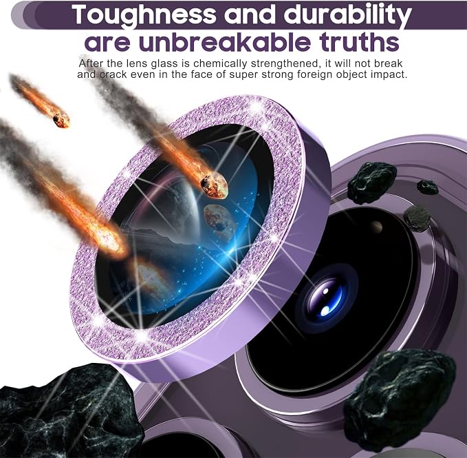 Suoman for iPhone 14 Pro Max Camera Lens Protector / 14 Pro Camera Lens Protector, Camera Cover Tempered Glass for iPhone 14 Pro Max 6.7 inch/for iPhone 14 Pro 6.1 inch [Perfectly Fit]-Bling-Purple