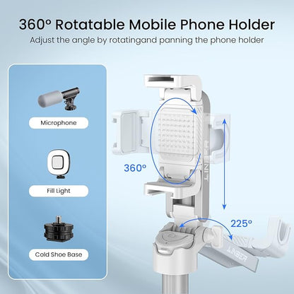 Portable Selfie Stick Tripod with Dual Fill Lights & Bluetooth Remote – 3-in-1 Pocket Size Phone Tripod with 2 Cold Shoe Mounts for iPhone Android – Mini Video Stand for Live Streaming