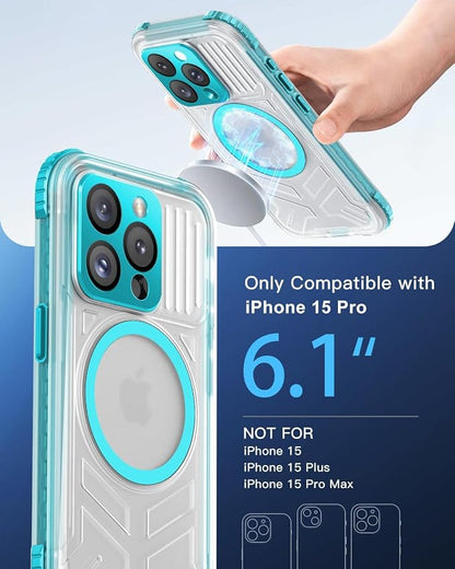 for iPhone 15 Pro Waterproof Case with Magsafe, Built-in [Camera & Screen Protector] [Lanyard], IP68 Water Proof Full Body Dustproof Heavy Duty Frosted Protective Phone Cover, 6.1" Teal