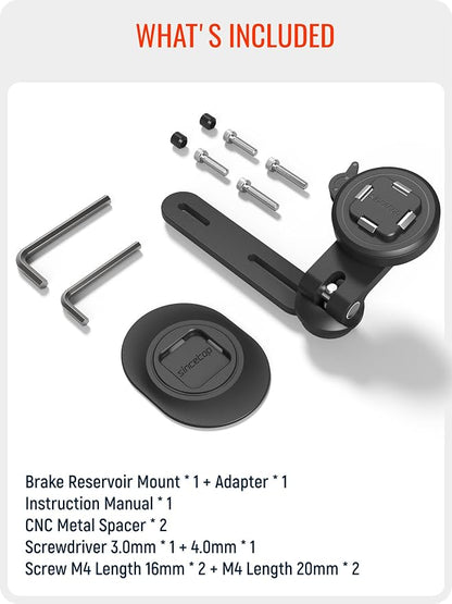 sincetop Motorcycle Brake Reservoir Mount - Series Q [ Quad ] - Brake Pump Cover Scooter/Moto Phone Holder, Quick Release Aluminum Moto Motobike Tank Cell Phone Base Stand