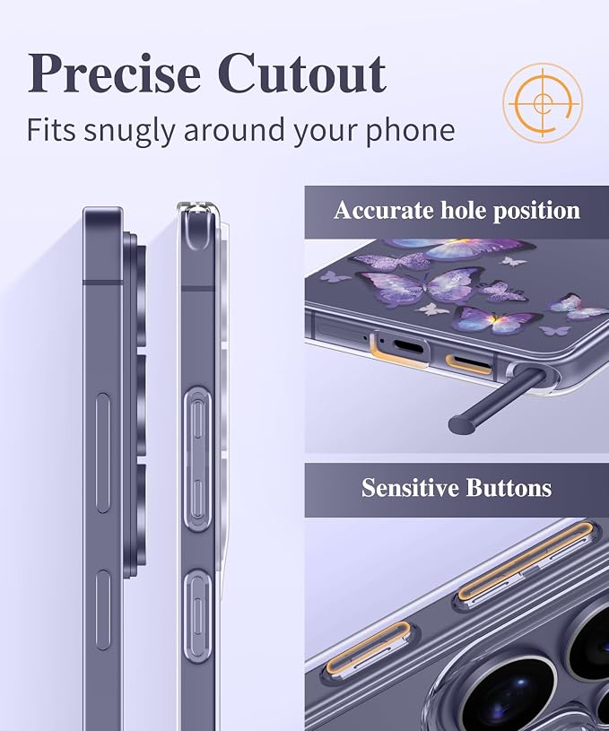 GVIEWIN Compatible with Samsung Galaxy S26 Ultra Case, Clear Floral Slim Shockproof Protective Women Phone Case, Non-Yellowing, with Screen Protector & Camera Lens Protector 6.9", Alluring Butterfly