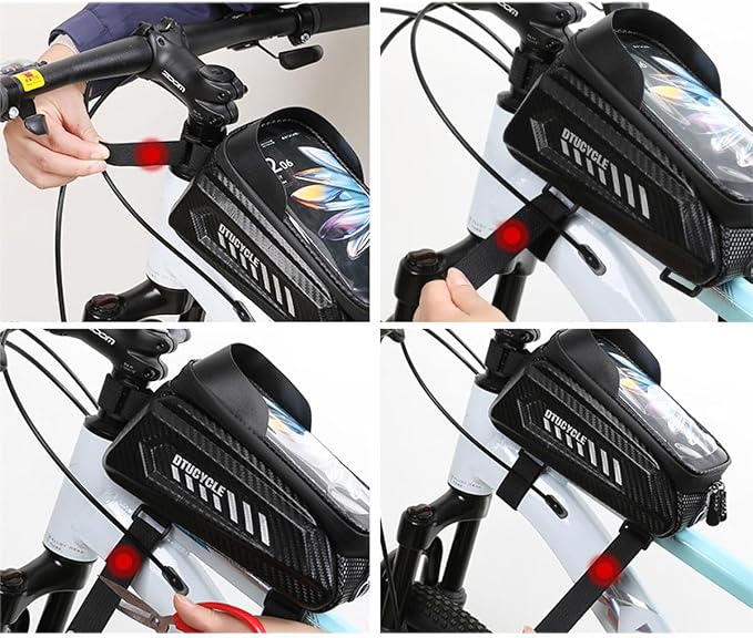 Bike Phone Holder Bag, Waterproof Top Tube Bag with TPU Touch-Screen & Sun Visor, Fits Phones Up to 6.5", Cycling Frame Bag for Bicycle Accessories (1.5L, Black)