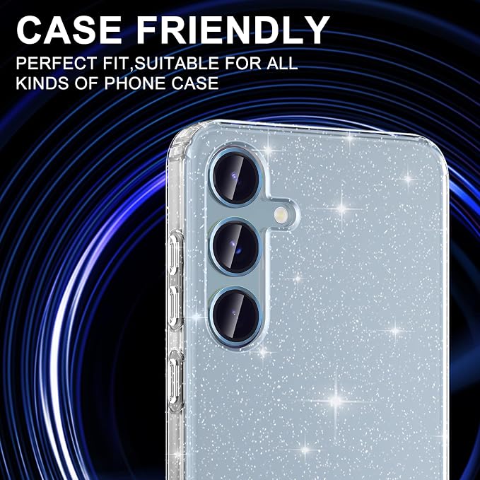 for Samsung Galaxy S24 FE Camera Lens Protector, Electroplated Matte Back with 9H Tempered Glass Lens Protector, [Strong Adsorption] [Case-Friendly] Metal Ring HD Clear Lens Cover, Blue Ring