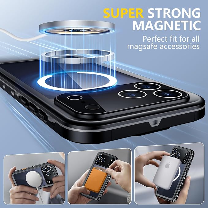 Red2Fire for iPhone 17 Pro Case Waterproof, [Built-in Screen Protector & Camera Protector][Compatible with MagSafe][Full Body Shockproof][IP68 Waterproof][Dustproof] Phone Case 6.3" Black/Clear