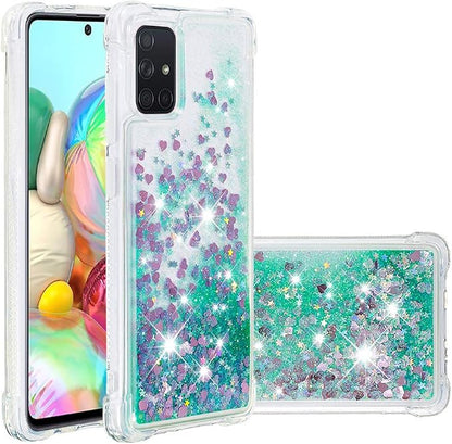 Bling Liquid Case für Galaxy A71 Silicone, Glitter Protection Case Bumper Glitter Floating Liquid Phone Cover Soft TPU Back Case Sparkle Sleeves Resistant Compatible with Samsung Galaxy A71, Green