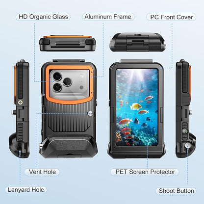 Beasyjoy Waterproof Phone Case for Snorkeling, [50ft/15m] Underwater Diving Case for iPhone 17/16/15/14/13/12/11 Pro Max Plus, Professional Scuba Photo Video Cover for Beach Vacation Water Sport Black