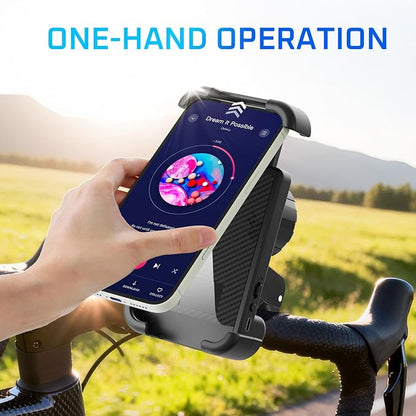 Bike Speaker with Phone Holder, Bluetooth Motorcycle Speakers with Phone Mount, Handlebar Cell Phone Clamp for iPhone 16 15 14 13 12 Pro Max Plus,4.7 to 6.8" Phones, for Scooter, Motorcycle
