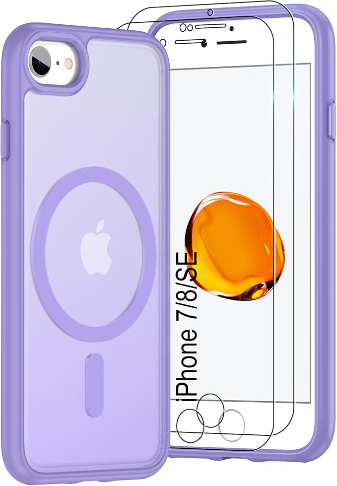 For iPhone SE Case 2022 (3rd)/2020 (2nd),iPhone 8 Case, iPhone 7 Case [Compatible with Magsafe] (Military Grade Drop Protection)Translucent Matte Magnetic Case,SlimThin Shockproof-Light purple