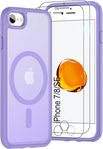 For iPhone SE Case 2022 (3rd)/2020 (2nd),iPhone 8 Case, iPhone 7 Case [Compatible with Magsafe] (Military Grade Drop Protection)Translucent Matte Magnetic Case,SlimThin Shockproof-Light purple