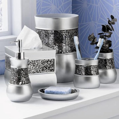 Creative Scents Crackled Glass Silver Small Bathroom Trash Can 2.06 Gal / 7.8L – Decorative Waste Basket for Bathroom, Powder Room or Bedroom - Durable Mini Wastebasket with Beautiful Crackled Glass
