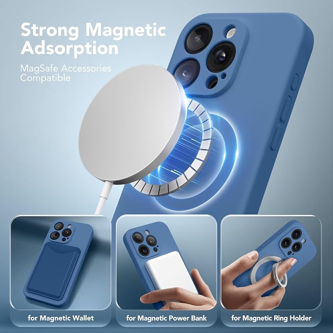 Magnetic for iPhone 15 Pro Case, Compatible with MagSafe, [Full Camera Protection][Screen Protector] Silicone Shockproof Protective Phone Case for iPhone 15 Pro 6.1", Lake Blue