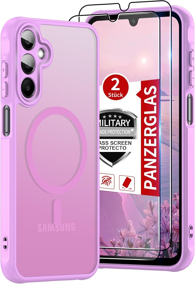 Compatible for Samsung Galaxy A15 5G Phone Case: A15 Case [Mag-Safe Fit] with 2PC Tempered Glass Screen Protector,Matte Translucent Soft-Touch Skin/Full Body Protection for Cell Phone A 15 Cover,Pink