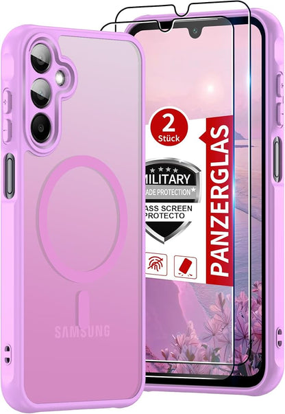 Compatible for Samsung Galaxy A15 5G Phone Case: A15 Case [Mag-Safe Fit] with 2PC Tempered Glass Screen Protector,Matte Translucent Soft-Touch Skin/Full Body Protection for Cell Phone A 15 Cover,Pink