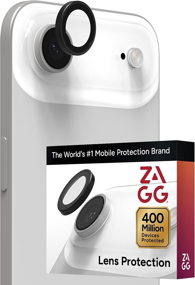 ZAGG iPhone Camera Lens Protector for iPhone Air - Black, Camera Ring, Maximum Impact & Scratch Protection, Anti-Reflective Technology, Smudge-Resistant, Precise Fit, Glass Elite
