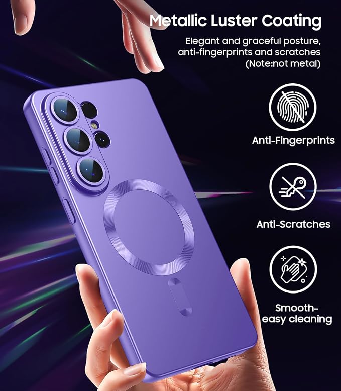 Magnetic for Samsung Galaxy S26 Ultra Case [Compatible with MagSafe][Built-in Camera Lens Protector] Slim Soft Silicone Bumper Shockproof Metallic Luster Phone Case, Purple