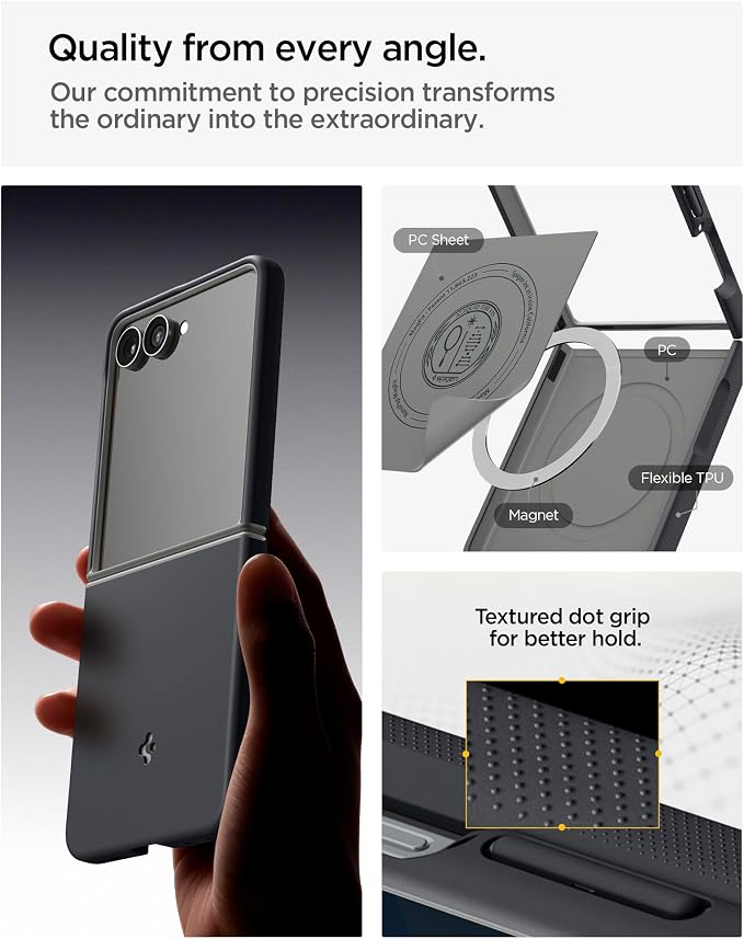 Spigen Nano Pop MagFit for Galaxy Z Flip 8 Case, Black Sesame | Extra Dot-Pattern Side Grip, Open hinge design, Air Cushion Technology, Compatible with MagSafe
