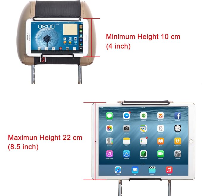 TFY Universal Car Headrest Mount Holder with Angle- Adjustable Holding Clamp for 6-12.9 Inch Tablets