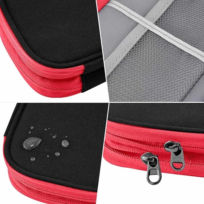 ZINZ Electronic Accessories Organizer, Travel Cable Carry Pouch Storage Bag for Laptop Attachment Cable, Cord, Charger, Earphone etc,Black-Red