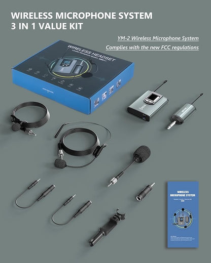 ttstar Wireless Microphone System Headset/Stand/Lavalier Mic with Rechargeable Bodypack Transmitter Receiver for PA Speaker, Camera, Recording, Teaching, Church (1T1R-Steel)