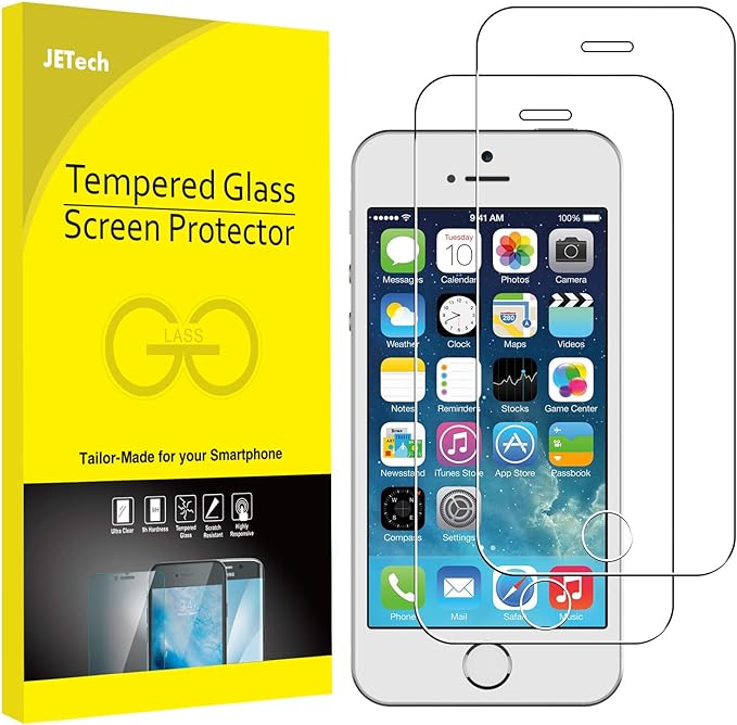 JETech Screen Protector for iPhone SE 2016, iPhone 5s/5/5c, 2-Pack | HD Clear, Tempered Glass Film, Anti-Scratch Glass