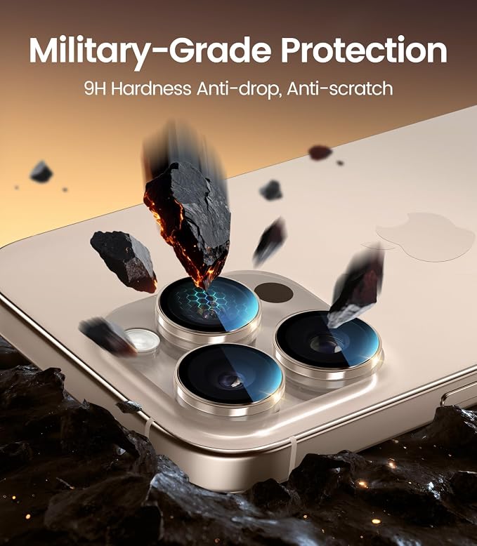 PandaShield 2-Pack Anti-Reflection Camera Lens Protector for iPhone 17/16/15 Pro & Pro Max, Easy Installation, Anti-Scratch,9H Hardness,98% Ultra Clarity,Maintains Original Lens Design-Desert Titanium