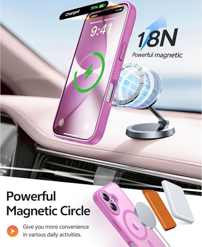 FNTCASE for iPhone 17 Case, Compatible with Magsafe, Glass Screen Protector | Full Camera Protection, Translucent Matte, 14FT Military Grade Drop Proof, Shockproof Protective Phone Cover, Pink