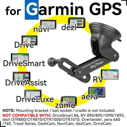 SkyTian for Garmin GPS Car Mount Replacement Sticky Suction Cup 17mm Ball Mount Long Arm Windshield Holder fit Garmin Nuvi Drive Dezl RV GPS, Black