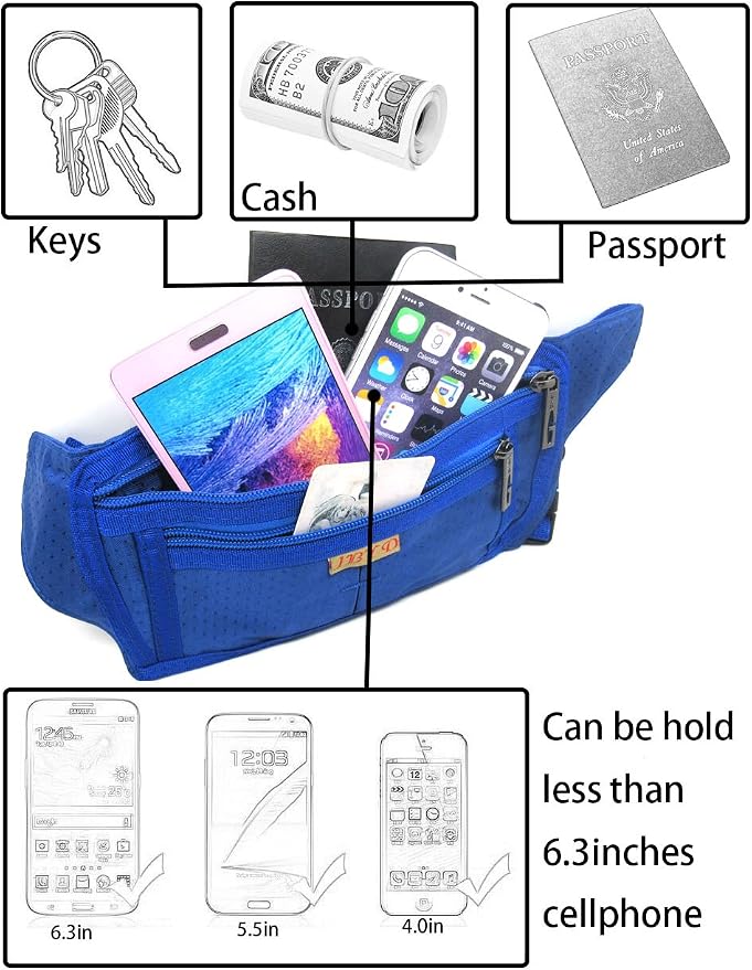 Naoki Outdoor Sports Running Jogging Cycling Hiking Camping Climbing Travel Ultra-thin Waterproof Polyester Waist Pack/Bag Runner Belt(Navy)