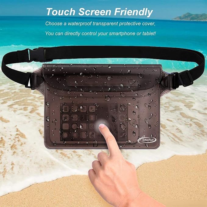 AiRunTech Waterproof Fanny Pack, Beach Cruise Vacation Essentials, Waterproof Pouch Protect Phone Passport Valuables Dry Safety, Paddle Board Kayaking Boating Swimming Accessories-2 Pack（Black + Pink）