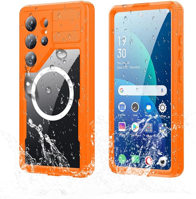 Guppy for Galaxy S26 Ultra Magnetic Waterproof Case, Built-in Screen Protector [IP68 Waterproof][14FT Military Drop proof]360° Full Body Protection Dustproof Shockproof Heavy Duty Rugged Case, Orange