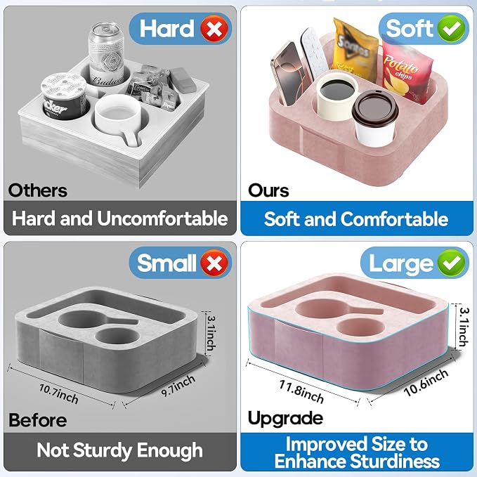 Couch Cup Holder Pillow, Sofa and Bed Caddy for iPad, Kindle, Switch, Game Controller, Remotes, Phones, Small-Sized Cup & Drink Holder for Couch, Bed, Desk, Car, Beach, Bathroom Cup Holder Pink