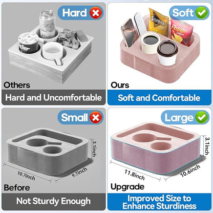 Couch Cup Holder Pillow, Sofa and Bed Caddy for iPad, Kindle, Switch, Game Controller, Remotes, Phones, Small-Sized Cup & Drink Holder for Couch, Bed, Desk, Car, Beach, Bathroom Cup Holder Pink