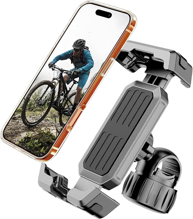 4rd-Gen Super Easy Install Bike Phone Holder, [1S Quick Lock] Motorcycle Phone Mount Clip, Bicycle Scooter Ebike Handlebar Holder Clamp fit Large Phone Case, Phone Mount for 4.7''-7'' Cell Phones