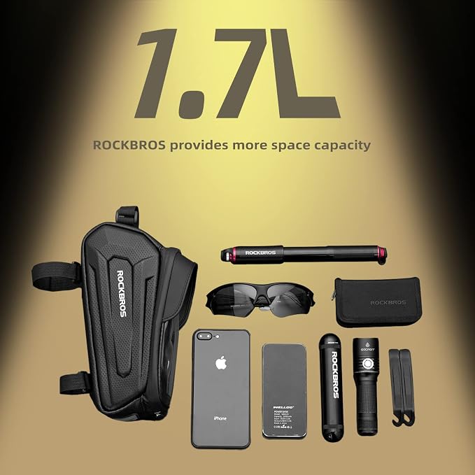 ROCKBROS Bike Phone Mount Frame Bag, Oversized EVA Waterproof Bike Phone Holder Bicycle Top Tube Front Frame Bag Bikes Accessories Gifts Pouch for Phones Under 7.5” (Black-1.7L)