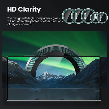 Tensea [3+2PCS for Samsung Galaxy S22 Ultra Camera Lens Protector, 9H Tempered Glass Camera Cover Screen Protector Metal Individual Ring for S22 Ultra 5G 2022 [Installation Tray][Removal tool]- Green