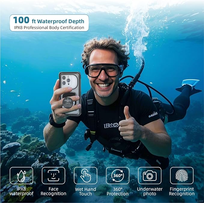 [Up to 7.0"] Waterproof Phone Case, IPX8 Waterproof Phone Pouch for iPhone 17 Pro Max/17 Pro/17/16/15/14/13, Samsung Galaxy S25/S24/S23 Ultra, Google/Moto - Black