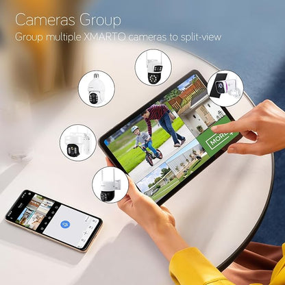 xmartO WiFi6 Dual-Lens Security Camera, 4MP QHD 2-in-1 Home Camera with 180° Static FOV & 360°PTZ AI Tracking, 5G/2.4G Dual Band, Bluetooth Easy Setup, (Works Only w WiFi6 NVR, Also Works Standalone)