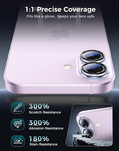 Goton Compatible for iPhone 17 & 16 & 16 Plus Camera Lens Protector, 1-Pack Aluminum Alloy Metal Cover with HD Tempered Glass, Pro Camera Style, Shatter-Resistant, Scratch-Proof, Case Friendly, Black