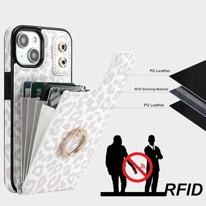 HAOPINSH for iPhone 13/ iPhone 14 Wallet Case with Card Holder, 360°Rotation Ring Kickstand, White Leopard Cheetah Pattern, RFID Blocking Leather for Girls Women, Double Buttons Flip 6.1"