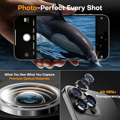 Camera Lens Protector for iPhone 17 Pro Max/17 Pro/16 Pro Max/16 Pro/15 Pro Max/15 Pro/14 Pro Max/14 Pro, Tempered Glass Metal Individual Camera Cover[Anti-drop] Case Friendly-Black Titanium