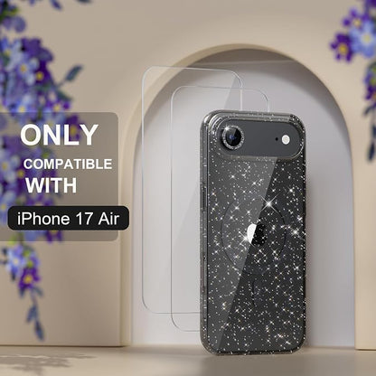 Choiche Magnetic for iPhone 17 Air Case Compatible with MagSafe, Women Cute Glitter Sparkly Phone Case with Diamond Camera Lens Protectors, Military-Grade Drop Protection 6.5" (Black)