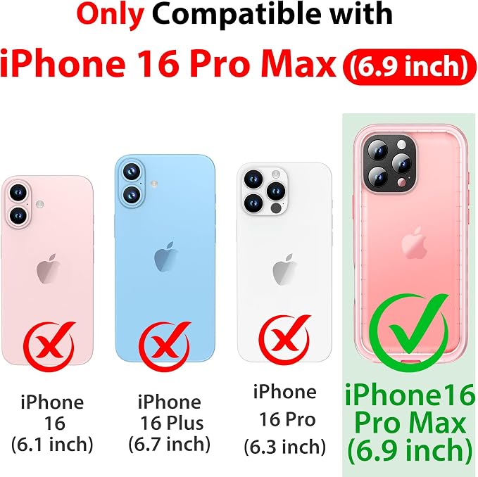 SPORTLINK for iPhone 16 Pro Max Case with Screen Protector,IP68 Underwater/6.6FT Military Dropproof/Dustproof/Heavy Duty Full Body Phone Case for Apple iPhone 16 Pro Max 6.9 inch Pink/Frosted Clear