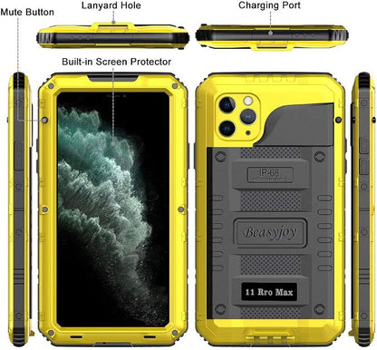 Beasyjoy for iPhone 11 Pro Max Case Waterproof Metal Case Heavy Duty Built-in Screen Full Body Protective Shockproof Military Grade Yellow