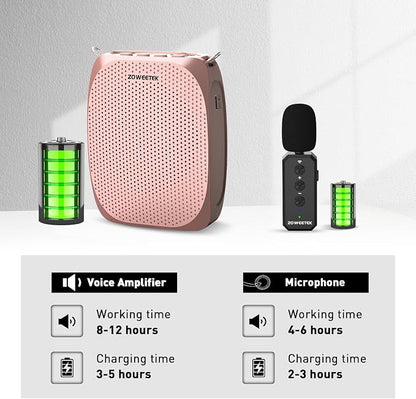 ZOWEETEK Voice Amplifier with Wireless Lavalier Lapel Microphone, Personal Teacher Microphone, Portable Speaker Clip On Microphone, Mini Voice Amplifier for Speech, Meeting, Yoga