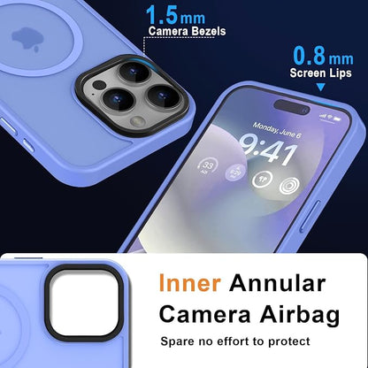 MOCCA Strong Magnetic for iPhone 15 Pro Max Case, Compatible with Magsafe, 13FT Military Drop Protection, Slim Translucent Matte Shockproof Case for iPhone 15 ProMax Case 6.7'', Blue