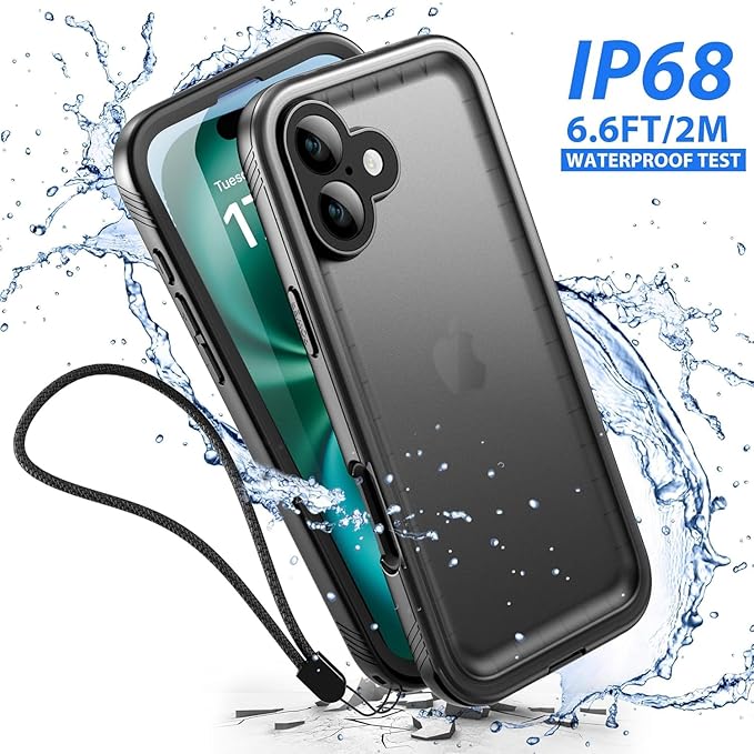 SPORTLINK for iPhone 16 Waterproof Case - Shockproof Dustproof Case with Built-in Clear Screen Protector, Full Body Heavy Duty Sealed Protective Cover for i Phone 16 6.1" Black