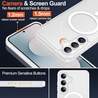 MOZOTER for Samsung Galaxy S25 FE Case,[Compatible with MagSafe] White | [12Ft Military Dropproof][2*Screen Protector] Translucent Shockproof Holsters Case for S25 FE-White