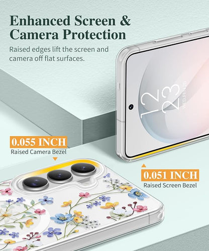 GVIEWIN for Samsung Galaxy S26 Plus Case Compatible with MagSafe, Clear Floral Shockproof Protective Women Phone Case, Non-Yellowing, Screen&Camera Lens Protector for S26 Plus 6.7",Floret/Colorful